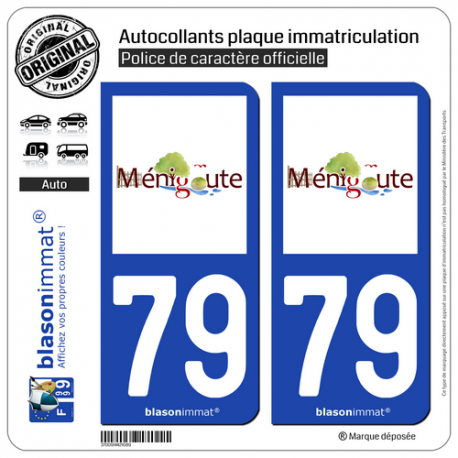 2 Autocollants plaque immatriculation Auto 79 Ménigoute - Commune