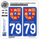 2 Autocollants plaque immatriculation Auto 79 Poitou-Charentes - Armoiries II