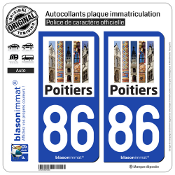 2 Autocollants plaque immatriculation Auto 86 Poitiers - Tourisme