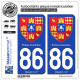 2 Autocollants plaque immatriculation Auto 86 Poitou-Charentes - Armoiries II