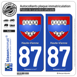 2 Autocollants plaque immatriculation Auto 87 Haute-Vienne - Armoiries