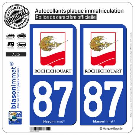 2 Autocollants plaque immatriculation Auto 87 Rochechouart - Ville