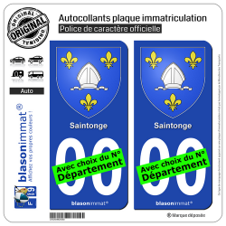 2 Autocollants plaque immatriculation Auto Saintonge - Armoiries