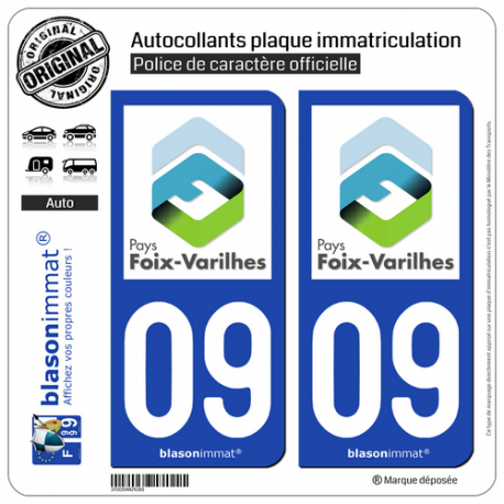 2 Autocollants plaque immatriculation Auto 09 Foix - Agglo