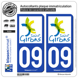 2 Autocollants plaque immatriculation Auto 09 Saint-Girons - Ville