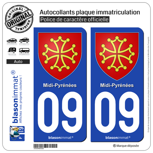2 Stickers autocollant plaque immatriculation09 Midi-Pyrénées Armoiries 2 Stickers autocollant plaque immatriculation09 Midi-Pyrénées Armoiries