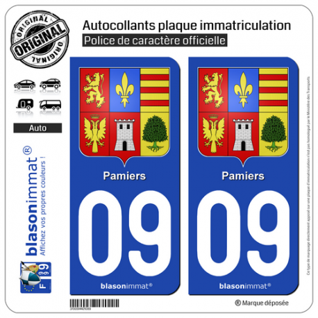 2 Autocollants plaque immatriculation Auto 09 Pamiers - Armoiries