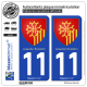 2 Autocollants plaque immatriculation Auto 11 Languedoc-Roussillon - Armoiries