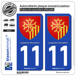 2 Autocollants plaque immatriculation Auto 11 Languedoc-Roussillon - Armoiries