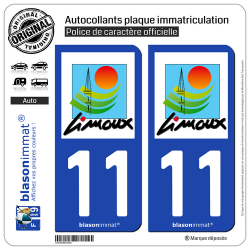 2 Autocollants plaque immatriculation Auto 11 Limoux - Ville