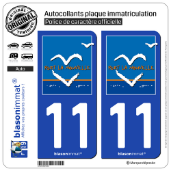 2 Autocollants plaque immatriculation Auto 11 Port-la-Nouvelle - Commune