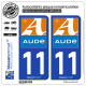 2 Autocollants plaque immatriculation Auto 11 Aude - Département