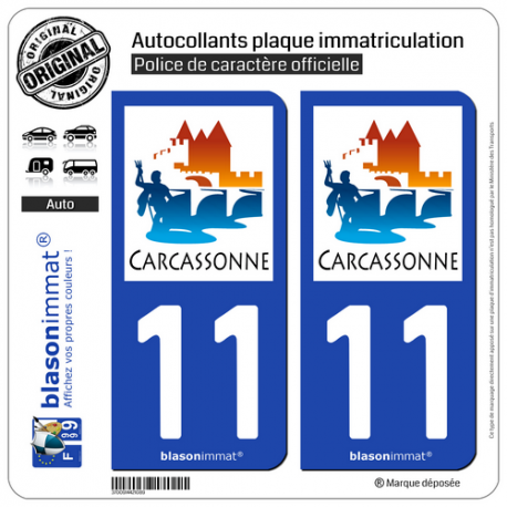 2 Autocollants plaque immatriculation Auto 11 Carcassonne - Ville