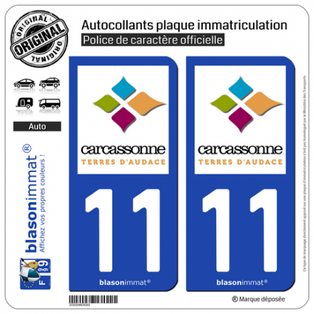 2 Autocollants plaque immatriculation Auto 11 Carcassonne - Agglo