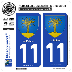 2 Autocollants plaque immatriculation Auto 11 La Palme - Armoiries
