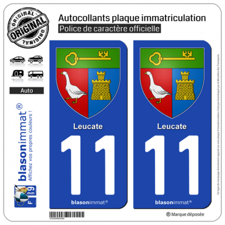 2 Autocollants plaque immatriculation Auto 11 Leucate - Armoiries