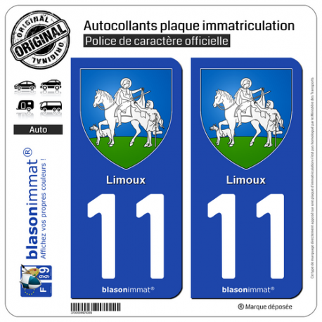 2 Autocollants plaque immatriculation Auto 11 Limoux - Armoiries