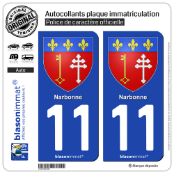 2 Autocollants plaque immatriculation Auto 11 Narbonne - Armoiries