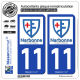 2 Autocollants plaque immatriculation Auto 11 Narbonne - Ville
