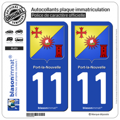 2 Autocollants plaque immatriculation Auto 11 Port-la-Nouvelle - Armoiries