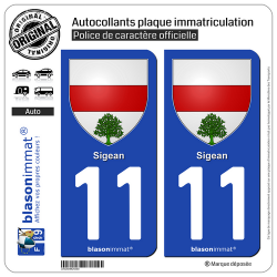2 Autocollants plaque immatriculation Auto 11 Sigean - Armoiries