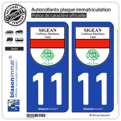 2 Autocollants plaque immatriculation Auto 11 Sigean - Commune