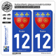 2 Autocollants plaque immatriculation Auto 12 Rodez - Armoiries