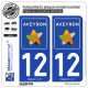 2 Autocollants plaque immatriculation Auto 12 Aveyron - Département