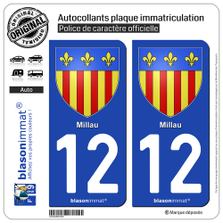 2 Autocollants plaque immatriculation Auto 12 Millau - Armoiries