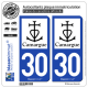 2 Autocollants plaque immatriculation Auto 30 Camargue - Croix Camarguaise