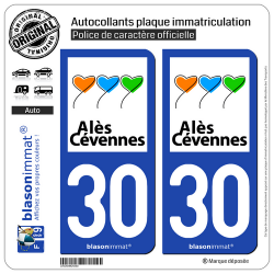 2 Autocollants plaque immatriculation Auto 30 Alès - Ville
