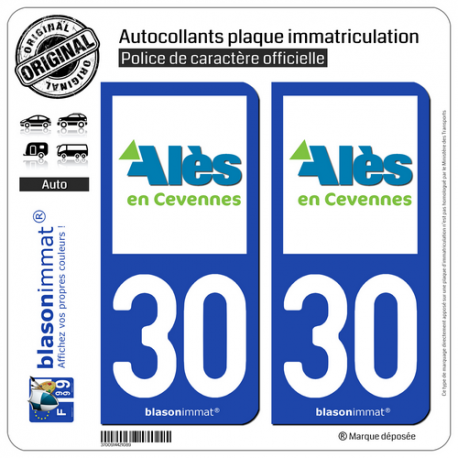 2 Autocollants plaque immatriculation Auto 30 Alès - Agglo