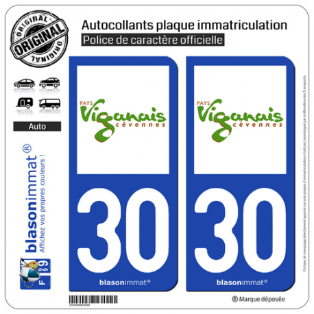 2 Autocollants plaque immatriculation Auto 30 Le Vigan - Agglo