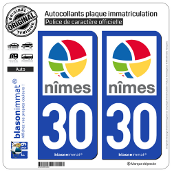 2 Autocollants plaque immatriculation Auto 30 Nîmes - Agglo