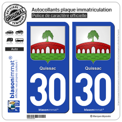 2 Autocollants plaque immatriculation Auto 30 Quissac - Armoiries