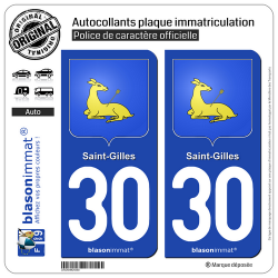 2 Autocollants plaque immatriculation Auto 30 Saint-Gilles - Armoiries