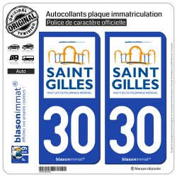 2 Autocollants plaque immatriculation Auto 30 Saint-Gilles - Commune