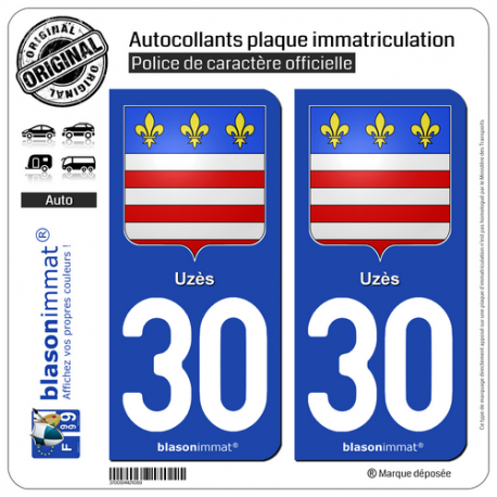 Ville 2 Stickers autocollants plaque d'immatriculation auto30 Uzès