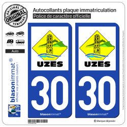 2 Autocollants plaque immatriculation Auto 30 Uzès - Ville