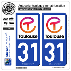 2 Autocollants plaque immatriculation Auto 31 Toulouse - Ville II