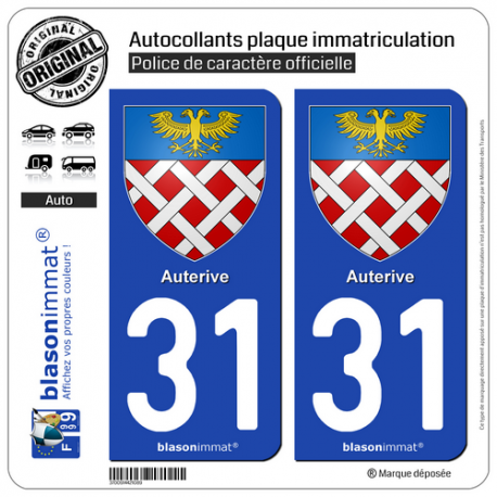 2 Autocollants plaque immatriculation Auto 31 Auterive - Armoiries