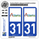 2 Autocollants plaque immatriculation Auto 31 Auterive - Ville