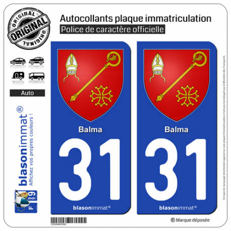 2 Autocollants plaque immatriculation Auto 31 Balma - Armoiries
