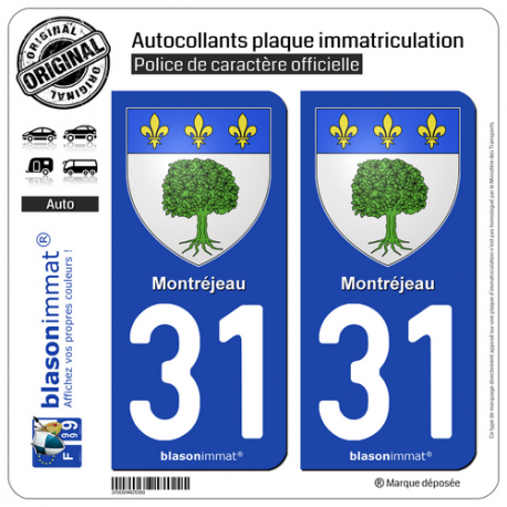 2 Autocollants plaque immatriculation Auto 31 Montréjeau - Armoiries