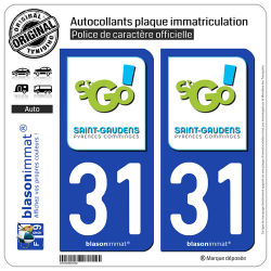 2 Autocollants plaque immatriculation Auto 31 Saint-Gaudens - Ville