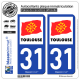 2 Autocollants plaque immatriculation Auto 31 Toulouse - Ville