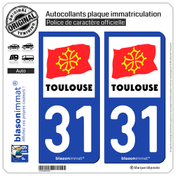 2 Autocollants plaque immatriculation Auto 31 Toulouse - Ville