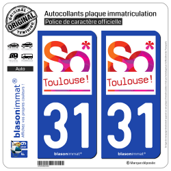 2 Autocollants plaque immatriculation Auto 31 Toulouse - Tourisme