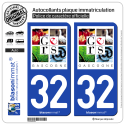 2 Autocollants plaque immatriculation Auto 32 Gers - Département