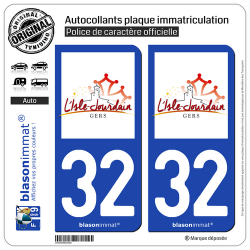 2 Autocollants plaque immatriculation Auto 32 L'Isle-Jourdain - Commune